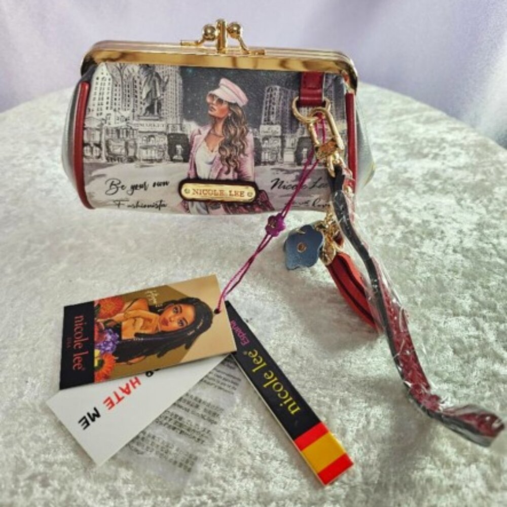 Nicole Lee USA Double Clasp Coin Purse with Back Zipper-NIB